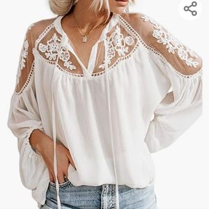 White gauze and lace peasant blouse